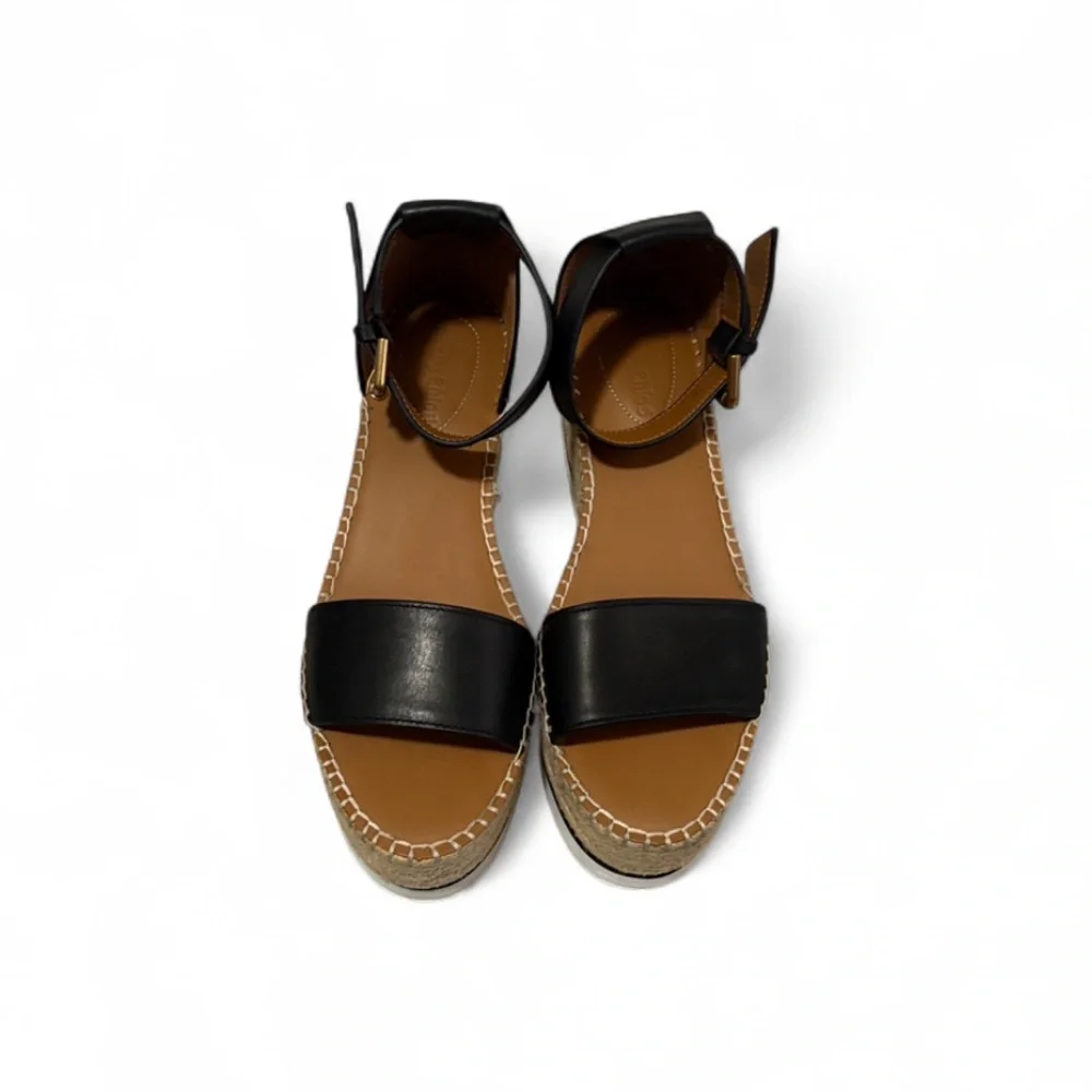 See by Chloe Espadrille Calfskin Leather Jute Platform Sandals